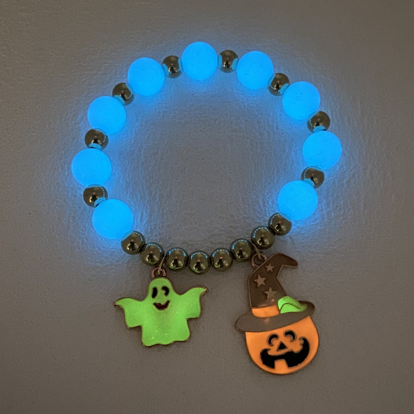 Gothic Pumpkin Head & Witch Hat Beaded Bracelet