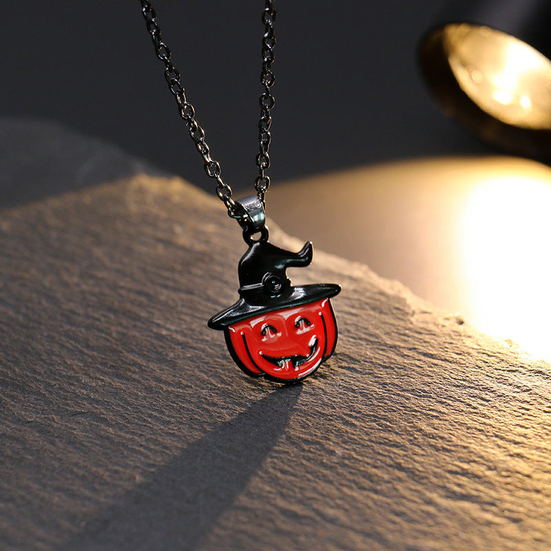 Ghost Festival Skull & Pumpkin Bat Pendant Necklace