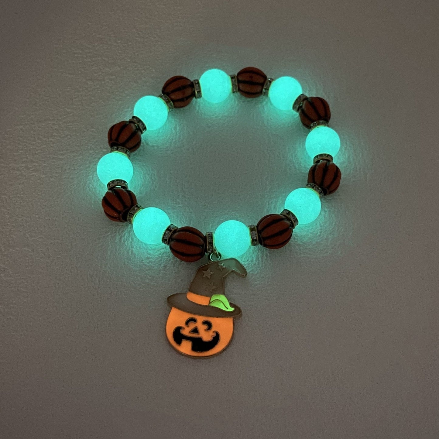 Gothic Pumpkin Head & Witch Hat Beaded Bracelet