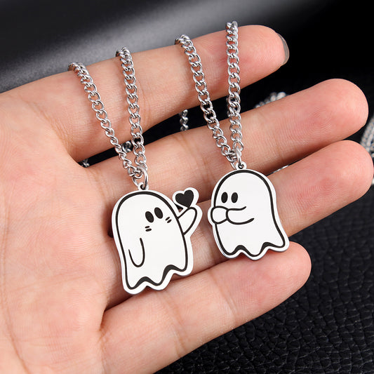 Halloween Cute Ghost Couple Pendant Necklace for Lovers