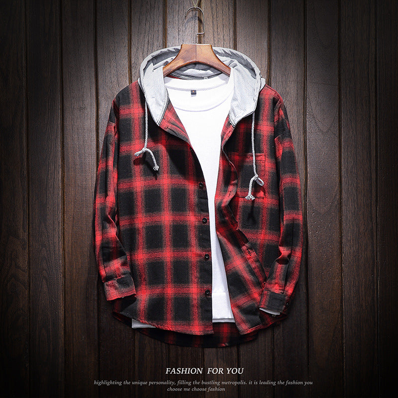 Hooded Plaid Shirt Casual Coat - Stylish & Warm