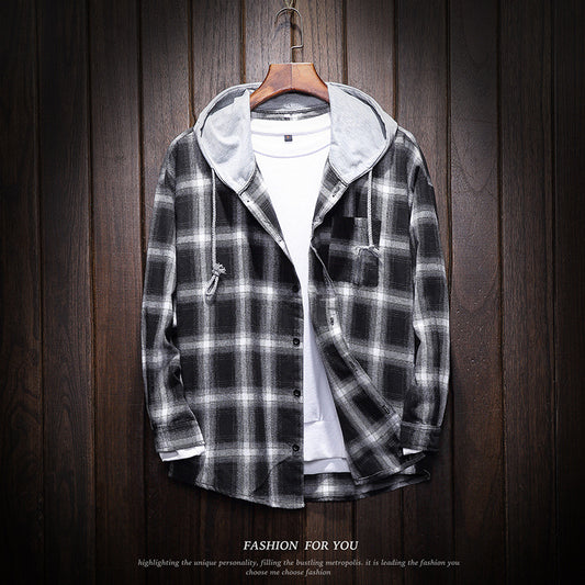 Hooded Plaid Shirt Casual Coat - Stylish & Warm