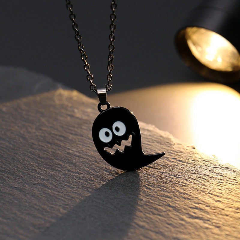 Ghost Festival Skull & Pumpkin Bat Pendant Necklace