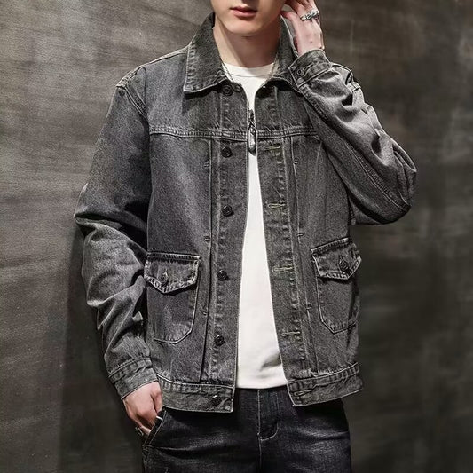 Men's Smoky Gray Denim Coat: Trendy Short Jacket