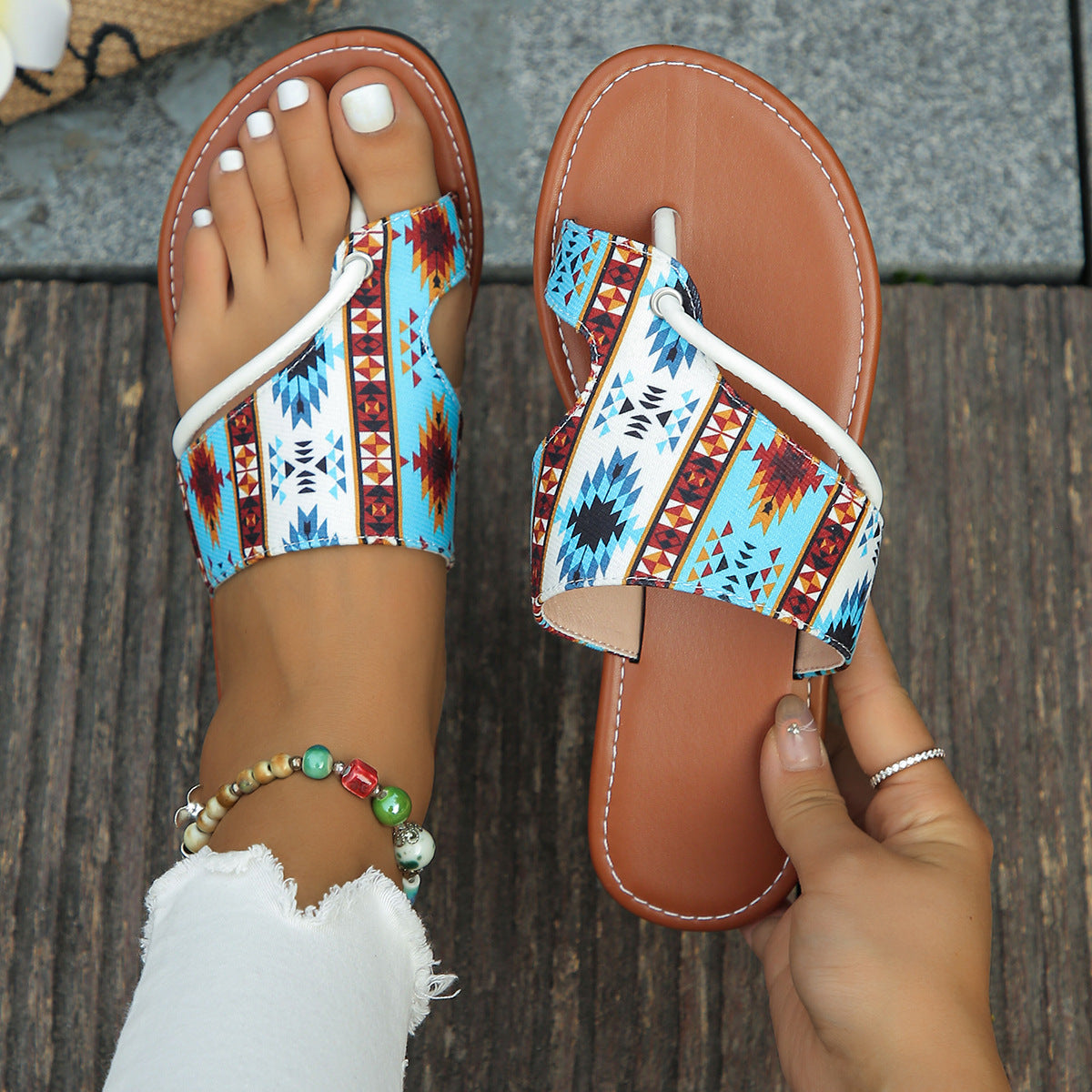 Printed Roman Sandals: Breathable Toe Cover, Stylish & Comfy