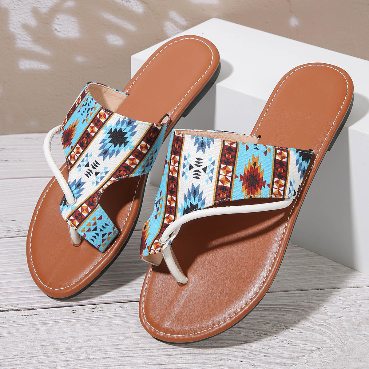 Printed Roman Sandals: Breathable Toe Cover, Stylish & Comfy