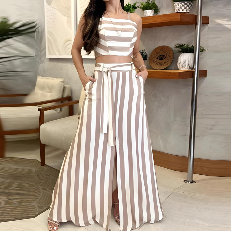 Stylish Striped Print Skirt Suit for Younger Women