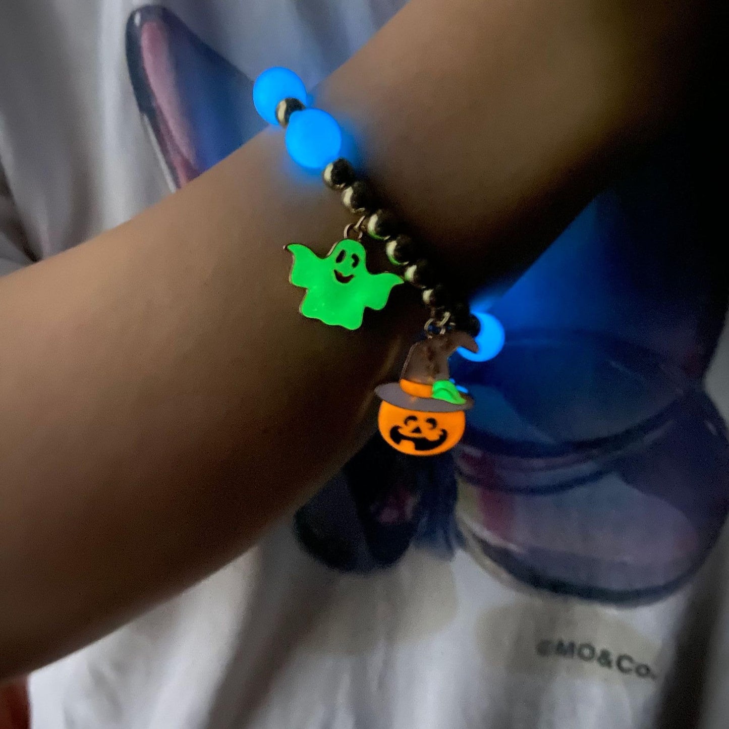 Gothic Pumpkin Head & Witch Hat Beaded Bracelet